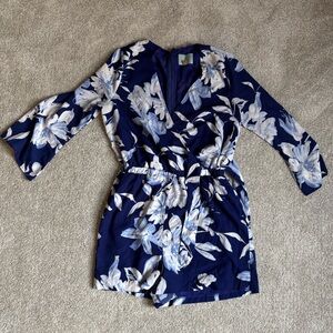 Floral Navy and White Wrap Romper